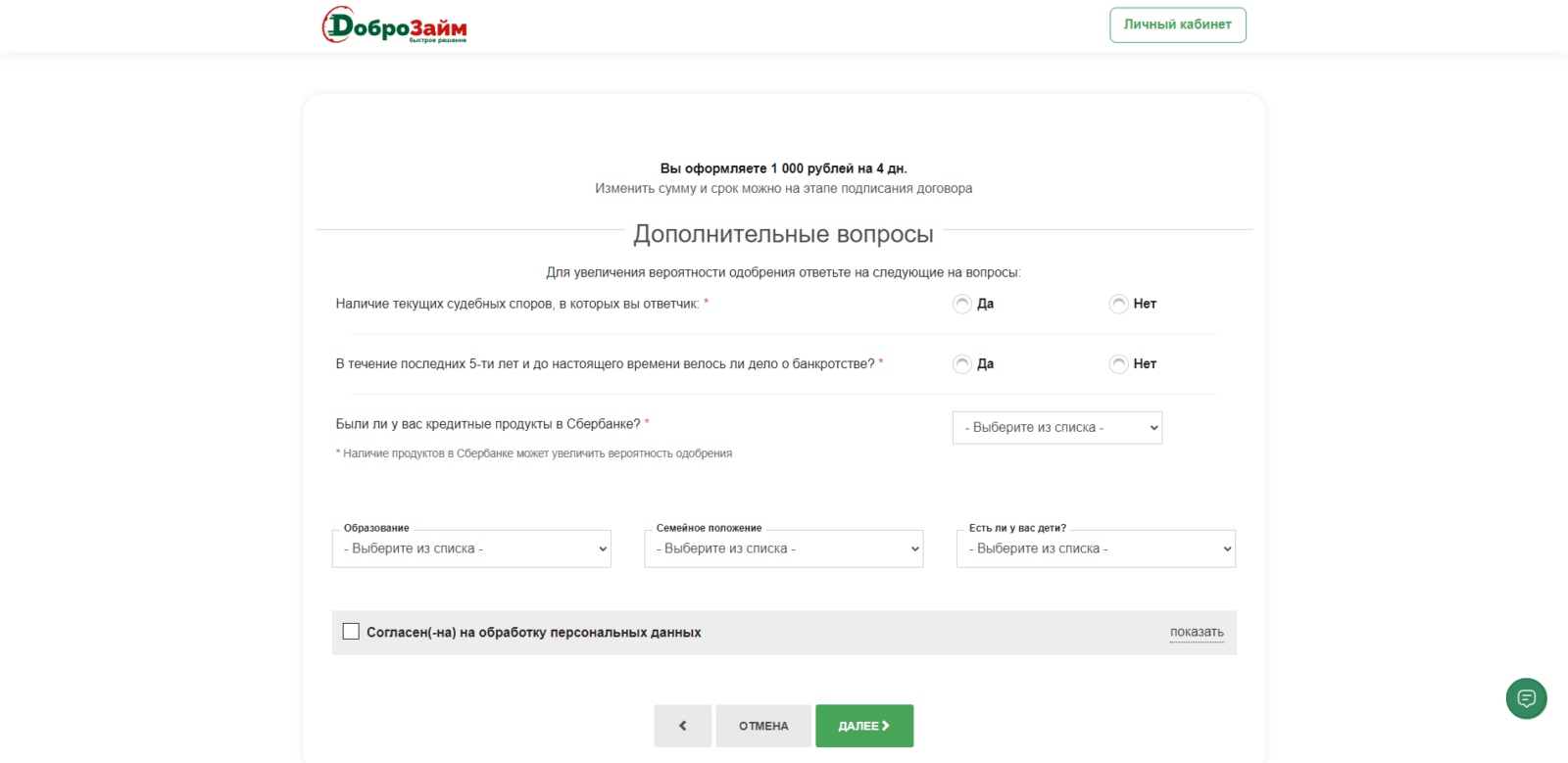 Займ в Мир Займов шаг 7